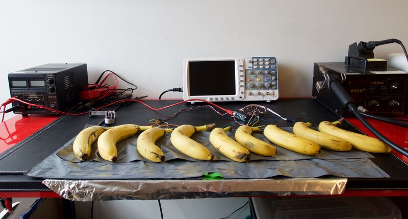 Capacitive touch banana piano in Clojure / Overtone.